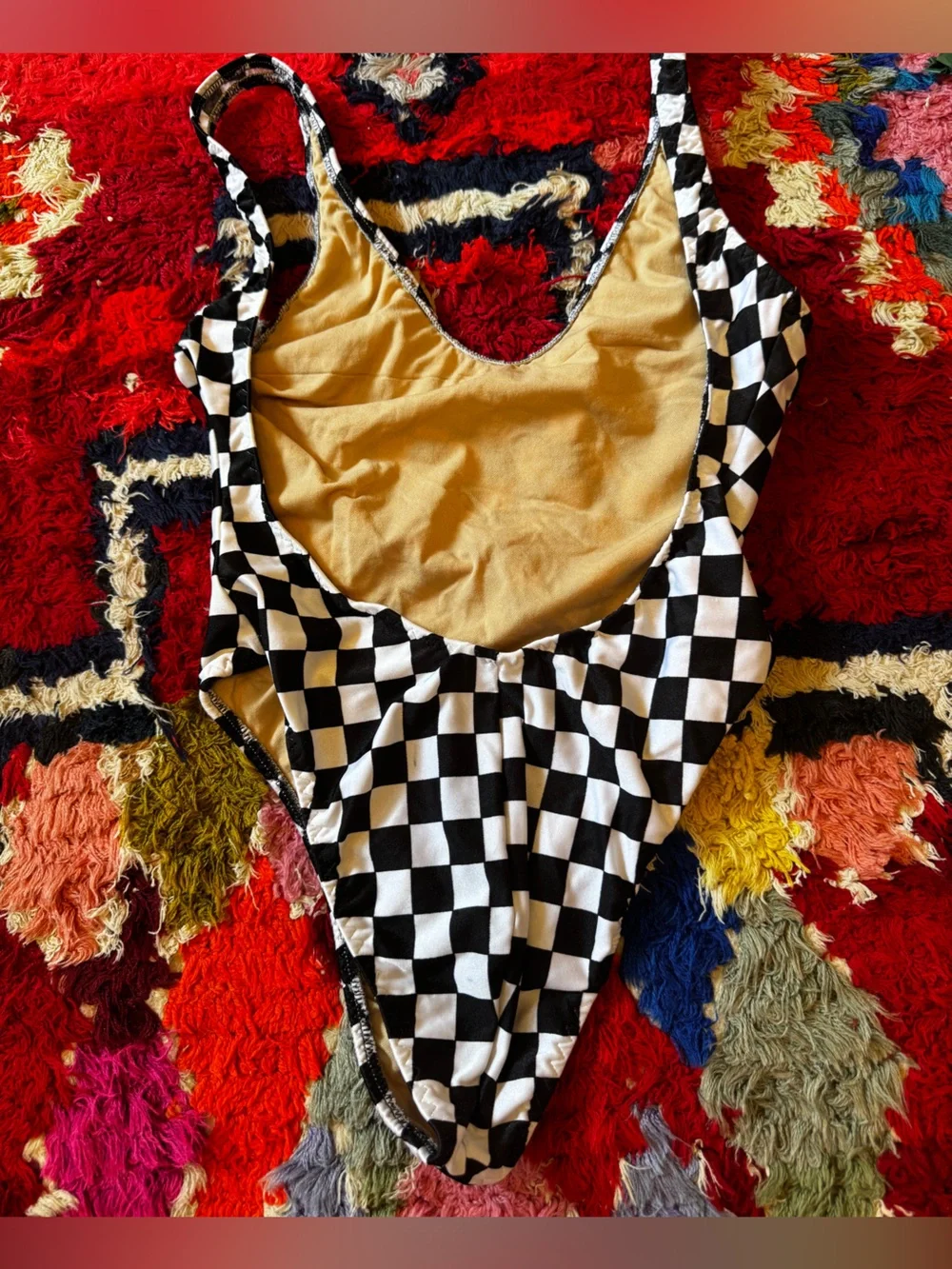 80s Vintage High Cut Checkerboard One Piece Sz M - Picture 2 of 8